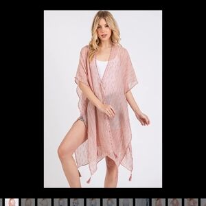 Pink Asymmetrical Swim Coverup with Flowing Sleeves